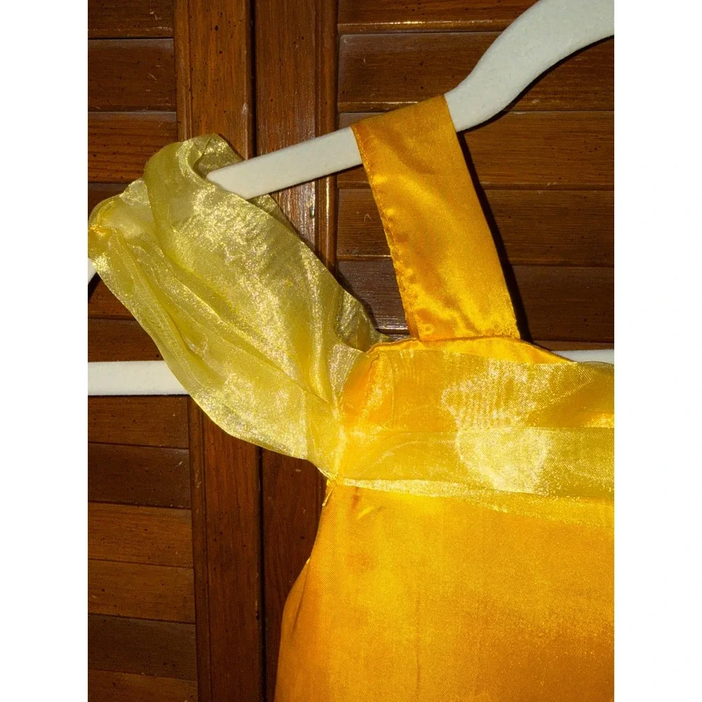Yellow Belle Princess Costume Dress Kids Girls Gold Sequin Rose Detail Halloween